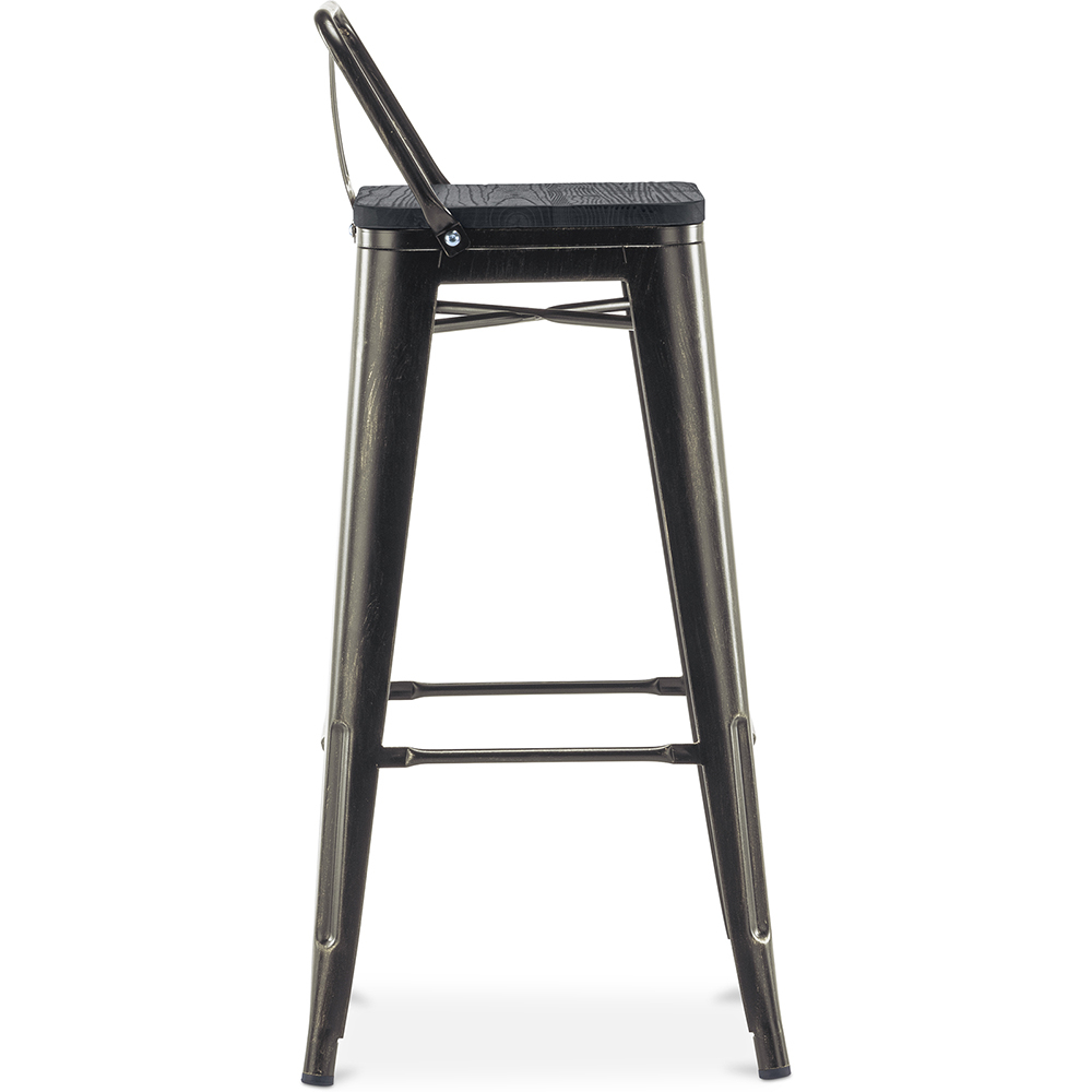 Bistrot Metalix style bar stool with small backrest - Metal and dark wood - 76 cm