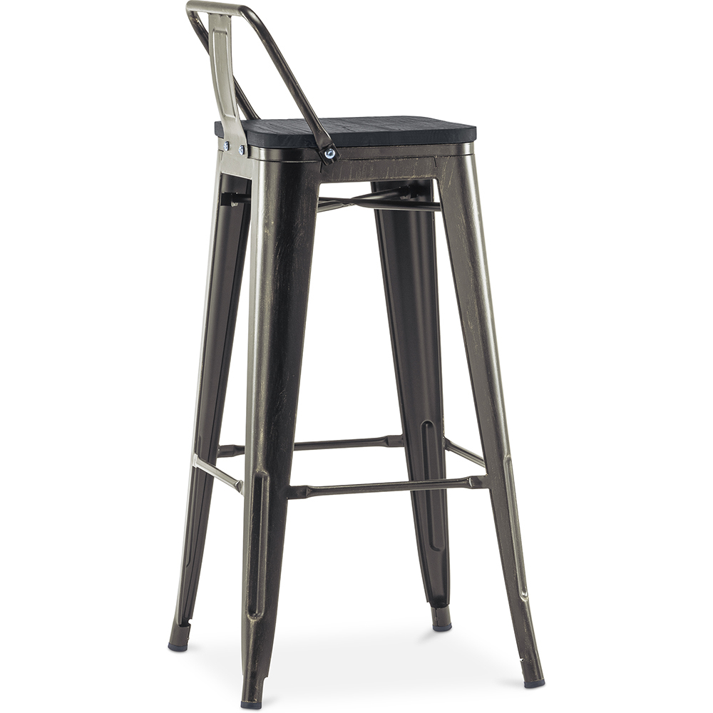 Bistrot Metalix style bar stool with small backrest - Metal and dark wood - 76 cm
