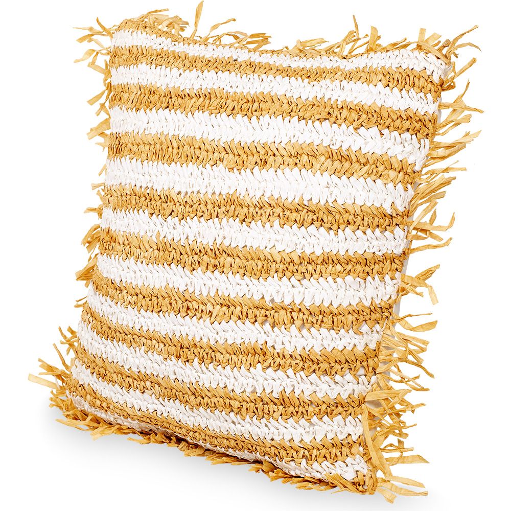 Square Boho Bali Cushion, Raffia cover + filling - Candice