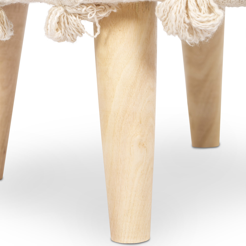 Pouffe Stool in Boho Style, Wood and Cotton - Vanessa Bali