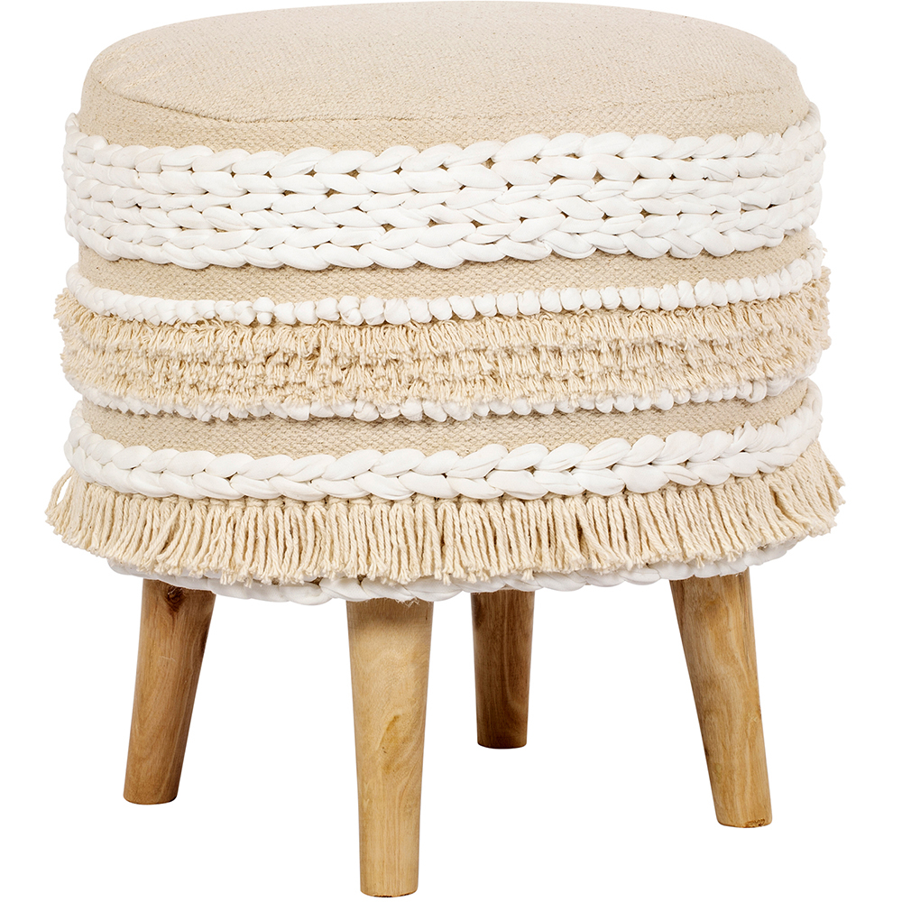 Pouffe Stool in Boho Style, Wood and Cotton - Isabella Bali