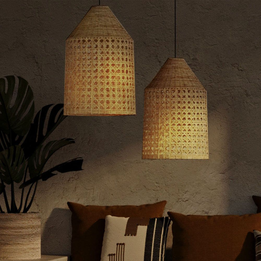 Rattan Pendant Lamp, Boho Bali Style - Grau